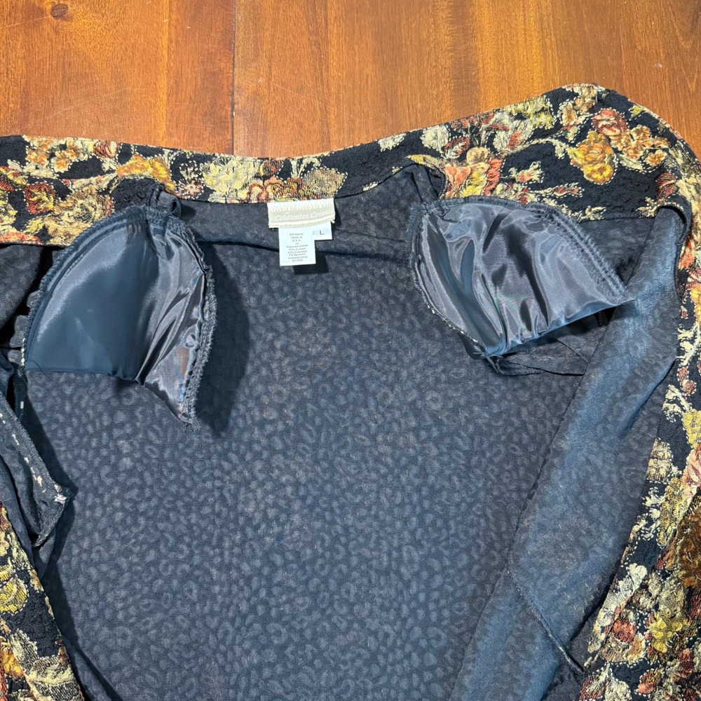 Coldwater Creek Womens Jacket Large Black Floral Tapestry Toggle Vintage Boho - Picture 6 of 10